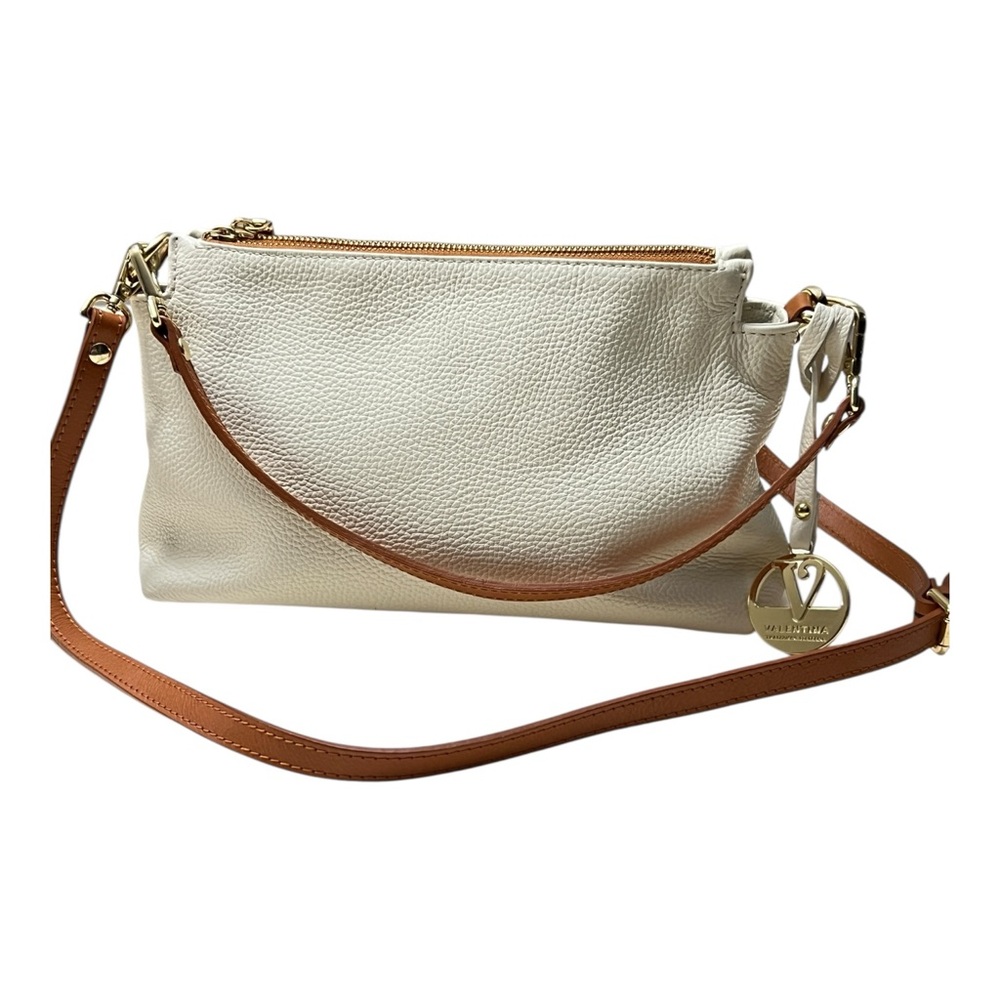 Valentina Italy Pebbled Leather Crossbody Bag - Cream & Tan